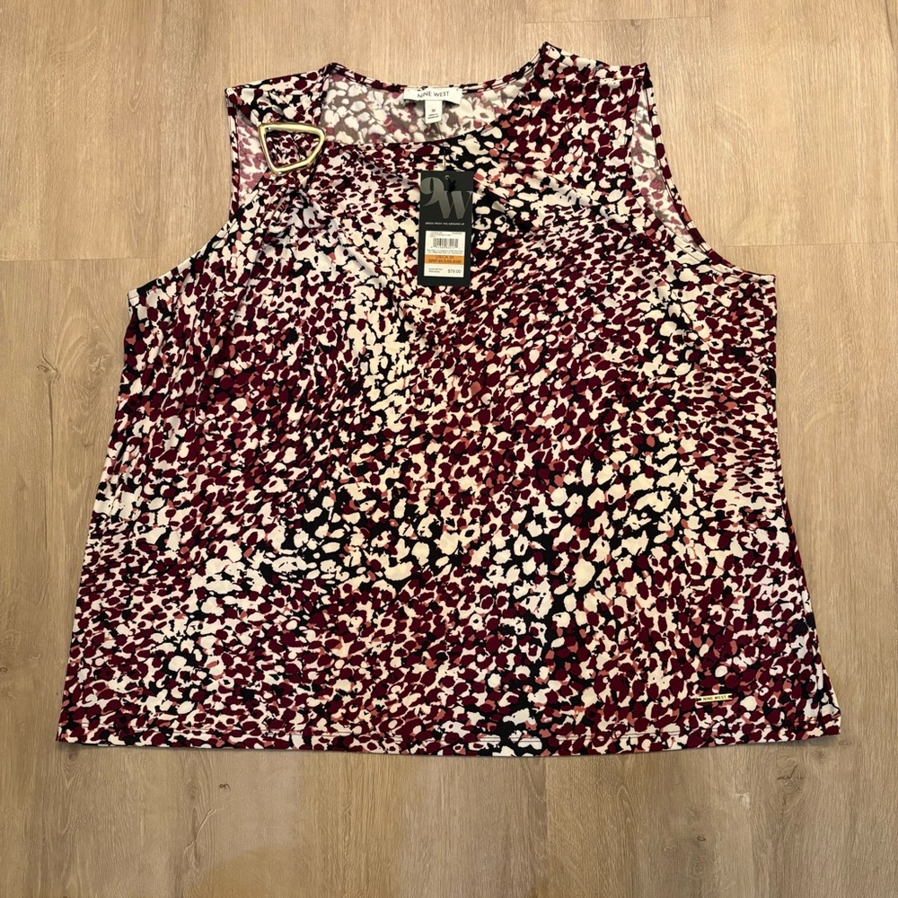 NWT Nine West Burgundy, Black & Cream Printed Sleeveless Tank Women Plus Size 3X
